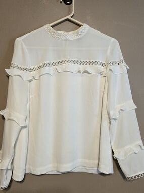 J. Crew Ivory Ruffles & Lace Trim Long Sleeve Blouse